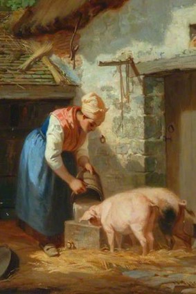 Girl feeding pigs - lexandere Georges Fisher